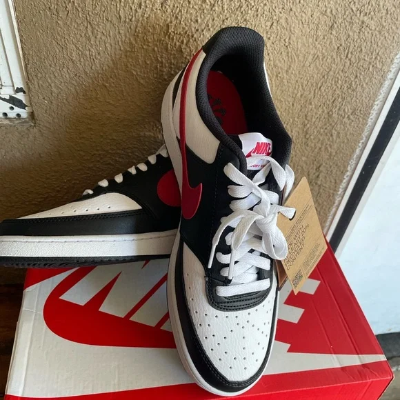 Nike Black and White Sneakers with Red Swoosh for women size 10 for men 8.5 - Picture 1 of 8